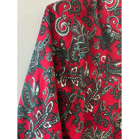Foxcroft for Appleseeds Top Women's 8 Red Green Paisley Button Down Shaped - Picture 5 of 6